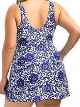 Women's Swimwear One Piece Swim Dress Plus Size Swimsuit Backless Polka Dots Lace up Printing for Big Busts Floral Polka Dot Black Blue Dusty Blue Padded V Wire Bathing Suits New Stylish Vacation